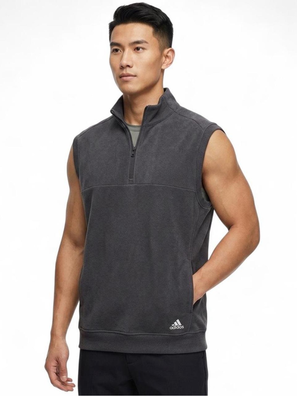 adidas Sleeveless Quarter-Zip Vest in Charcoal